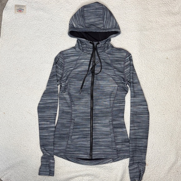 lululemon athletica Tops - Lululemon Black and Gray Striped Zippered Hoodie: Size 6